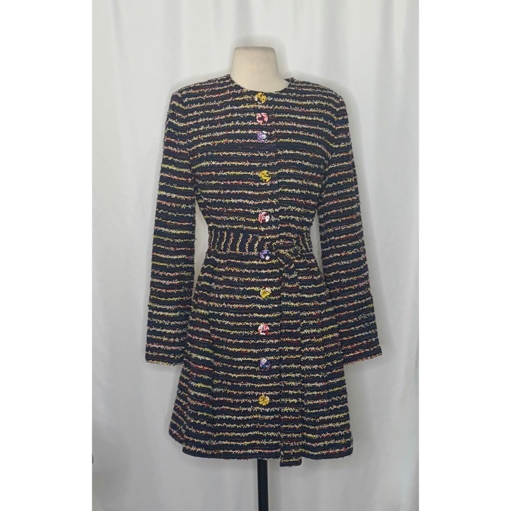 CABI Headline Topper Colorful Tweed Floral Belted Coat Preppy Style 5660 Size 2 - Picture 3 of 16
